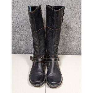 B.O.C. Women’s Tall Knee High Boots Dark Brown Riding Buckle Faux Leather